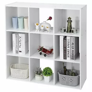 3 Tier 9 Cube Storage Bookcase Closet Organizer Wooden Cabinet Living Room White - Picture 1 of 12