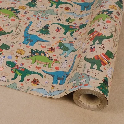 Christmas Dinosaur Wrapping Paper Rolls, 17 in x 32 ft Kids Blue Turquoise Di... - Image 1 of 4