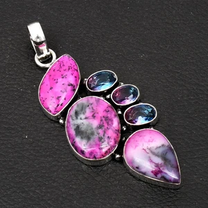 Dendrite Opal Bi Color Tourmaline Gemstone Ethnic Pendant Jewelry 2.76" AP-53068 - Picture 1 of 1