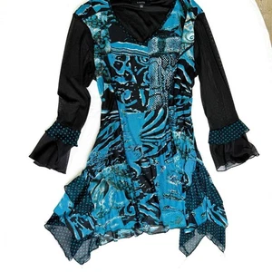 y2k Blue and black dress with ruffles and polka dots - a whimsical, fairy - Picture 1 of 8