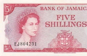 1960 BRITISH COLONY JAMAICA 5 SHILLINGS QEII 5/- ~Sig. 1~ **RARE** (( GEM UNC )) - Picture 1 of 8