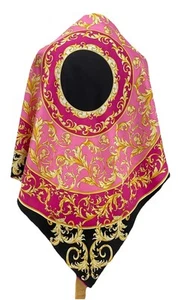 Codello Baroque Scroll Silk Scarf Pink Black Gold Ornate Design #A120 - Picture 1 of 9
