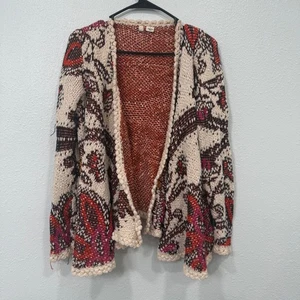 Cárdigan Suéter Grande Moth Anthropologie Boho Azteca Tribal Tejido Frente Abierto - Imagen 1 de 8