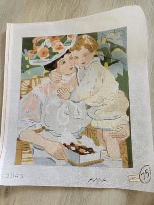 Aviva~Impressionist Art~Victorian Mother & Child~Gibson Girl~HP Needlepoint  - Image 1 of 2