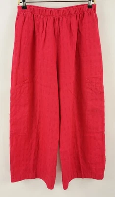 Bryn Walker USA 100% Linen Wide Leg Crop Pleated Pants Medium Geometric Jacquard - Image 1 of 4