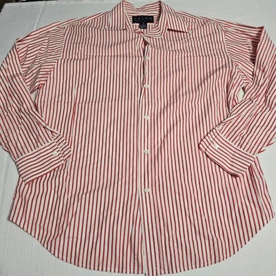Ralph Lauren Dress Button Down Shirt Red White Striped Size 12 Long Sleeve - Image 1 of 4