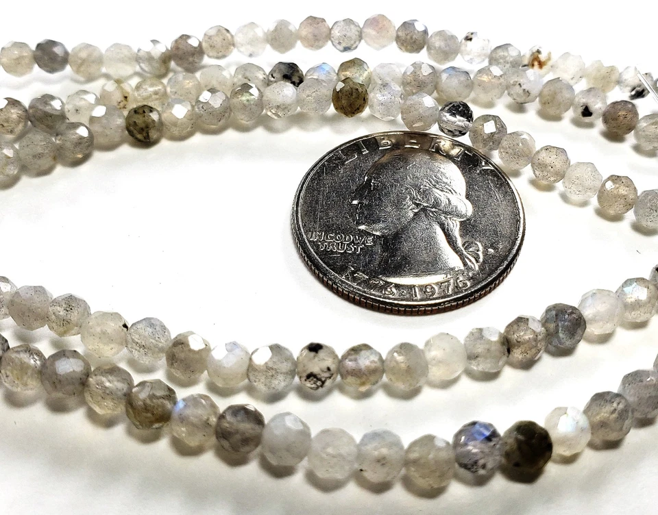 Cuentas de piedras preciosas redondas facetadas de labradorita de 4 mm hilo de 8 pulgadas Foto 1 de 1