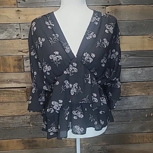 Ro & De Anthropologie Top Women's XS Black Floral Tiered Ruffle - Picture 1 of 9