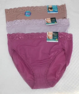 NWT set/3 VANITY FAIR FLATTERING LACE HI CUT 13280 BAKED BLUSH VIOLET RASPBERRY - Picture 1 of 5