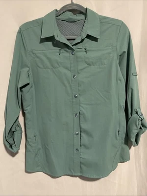 REI performance shirt women's 8 green roll tab slv zipper accents - Image 1 of 4
