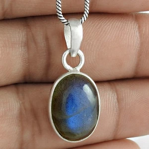 Natural Labradorite Gemstone Pendant 925 Sterling Silver Jewelry For Girls - Picture 1 of 12