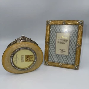 2er Set Philip Whitney Ltd vergoldeter Rahmen gelbe Kristalle 3,5x5” 2,5x2,5” - Bild 1 von 13