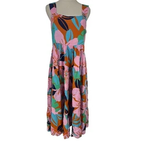 NWT Mister Zimi Romy Dress Size 10 M Pink Hawaiian Floral Midi Summer Sundress - Picture 1 of 13