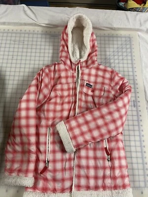 PATAGONIA Dynamite Duo Jacket Kid's L 12 Reversible White Fleece And Pink Plaid - Image 1 of 4