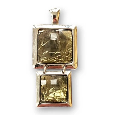 Colgante Vintage Lia Sophia Doble Cuadrado Tono Verde Lámina Facetada Vidrio Bisagras Foto 1 de 4