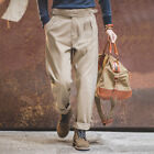 Men's Casual Pants Slacks Cargo Waist Loop 100% Cotton Suit Pant Retro Trousers