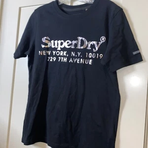 Superdry Womens Shirt Size 6 Casual Black Short Sleeve tshirt metallic Logo - Picture 1 of 5