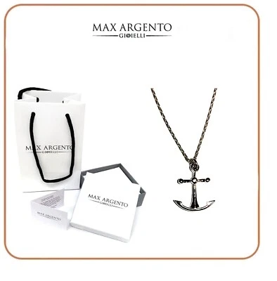 COLLANA E CIONDOLO ANCORA LISCIA  ARGENTO 925, RODIO - Immagine 1 di 4