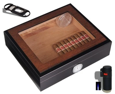 Kristallglas Humidorset Black-Wood Polymerbefeuchter, statt: 69,95 € - Bild 1 von 2