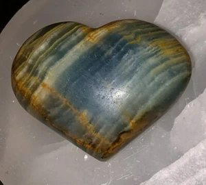SALE Lemurian Aquatine Calcite Blue Onyx Heart Carving Argentina 65g New! - Picture 1 of 4