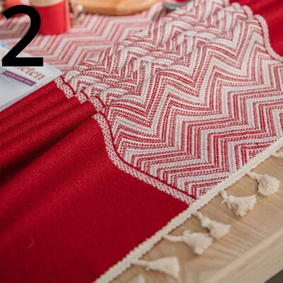 Christmas Red Tablecloth Table Cover Tasseled Fringe Striped Banquet Party Decor - Image 1 of 4