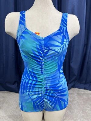 Traje de baño acanalado de colección 10 Maxine of Hollywood pin up verde azul floral años 80 pierna baja Foto 1 de 4