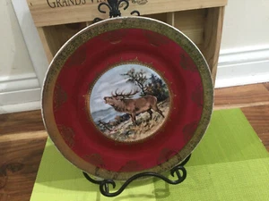 STW Bavaria Gold vergoldet verkrustet Jagd SZENE ELCH ODER HIRSCH Kabinett Teller 11" - Bild 1 von 8