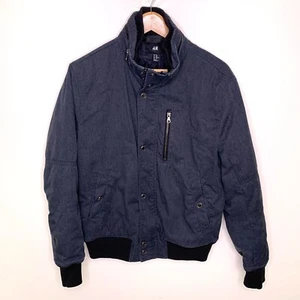 H&M bomber jacket size medium quilt lined navy black full zip snap closure - Picture 1 of 9