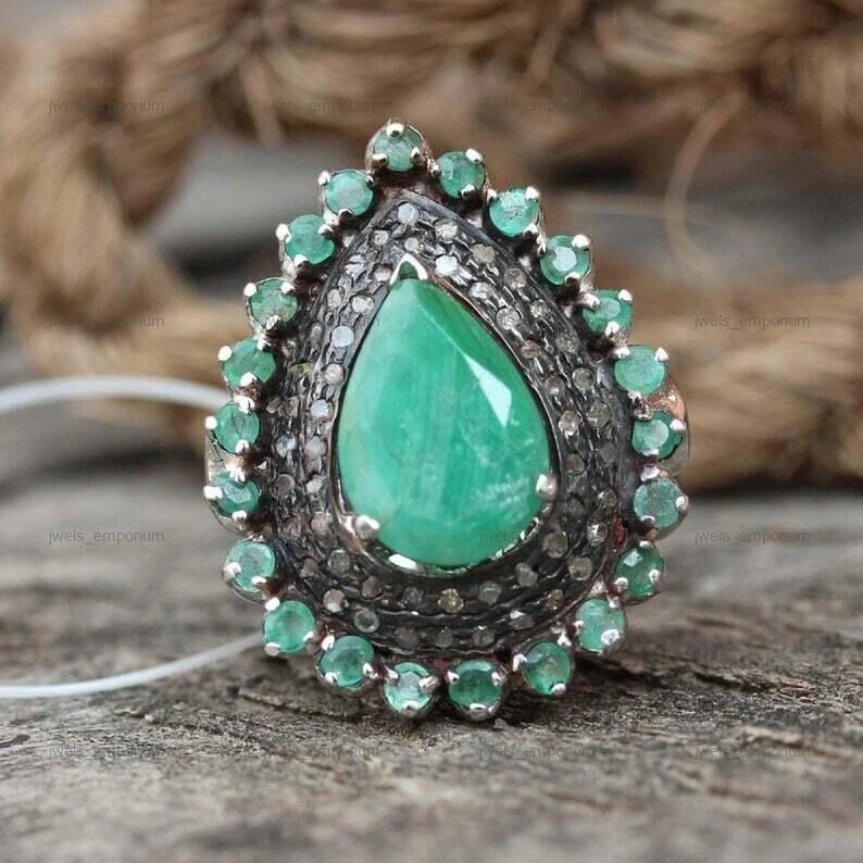 925 Пробы натуральный груши кианит заявление обручальное кольцо - Изображение 1 из 4