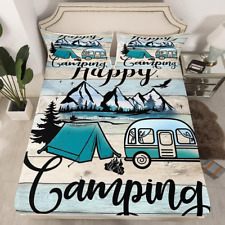Happy Camping Fitted Sheet Camper Bed Sheets,Rustic Farmhouse Bedding Sets Full