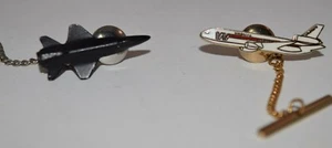 Vintage Tie Bar Tack No Name Passenger Airplane and Jet Airplane - Picture 1 of 4
