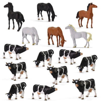 Evemodel 15pcs O Scale 1:43 PVC Farm Animals Painted Model Horses Cows - Image 1 of 4