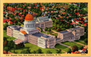 Unposted Linen Post Card Aerial View West Virginia State Capitol Charleston - Picture 1 of 2