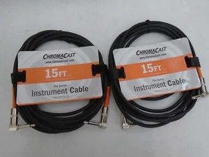 LOT TWO NEW CHROMACAST 15' GUITAR BASS INSTRUMENT CABLES 1/4" RIGHT ANGLE ORANGE - Picture 1 of 2