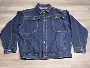 Giacca denim uomo vintage FUBU lavaggio grezzo scuro taglia XL hip hop streetwear Y2K anni 90 - Foto 1 di 10