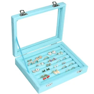7 Slots Velvet Glass Ring Jewellery Display Storage Box Tray Case Holder - Picture 1 of 6