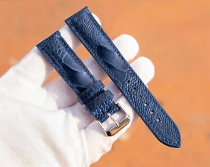 Blue Ostrich Watch Strap, Leather Watch Band, Ostrich Leg Skin 14-26mm Strap - Picture 1 of 7