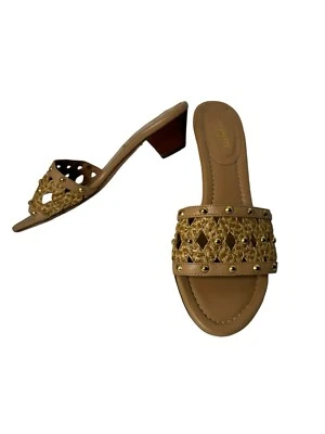 Sandalias sin cordones Eric Javits tejidas de cuero tostado y paja zapatos 11 ancho medio Foto 1 de 4