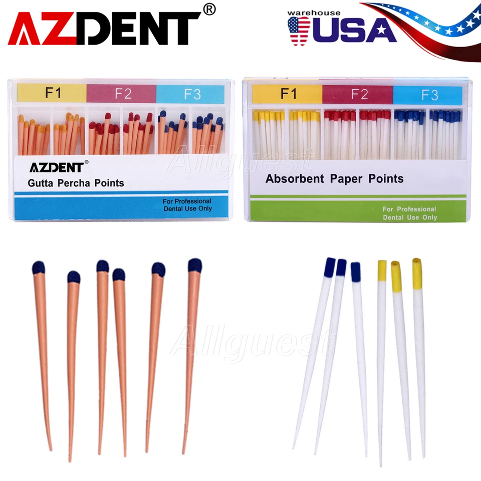 AZDENT Dental Endodontic Gutta Percha Points/Absorbent Paper Points F1 F2 F3 USA - Image 1 of 1