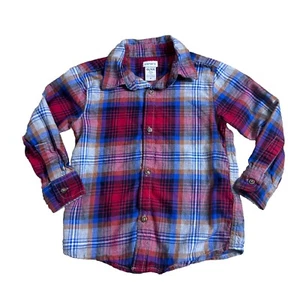 Carter’s Jungen blau rot Flanell kariert Langarm Button Down Hemd Größe 4T - Bild 1 von 7
