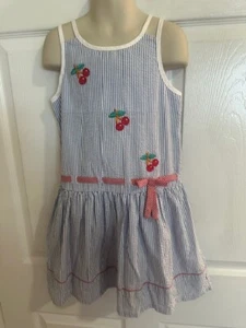 Little Bitty Girls Size 5 Blue Stripe Dress With Embroiderey - Picture 1 of 11