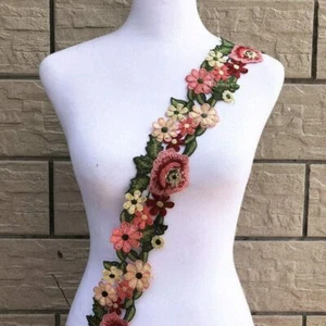 1-10 Yard Flower Trim Embroidered Ribbon Wedding Dress Applique DIY Sewing Craft - Picture 1 of 12