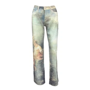 Archive Roberto Cavalli Fall 1994 Rococo Painting Denim Jeans Pants Vintage - Imagen 1 de 3