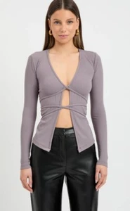 Kookai Sereya Top Womens Sz 10/38 Volcanic Grey Long Sleeve Wrap Style BNWT $90 - Picture 1 of 8