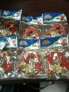 Bell CHRISTMAS ORNAMENT GOLD Trim RED VELVET 6 pk - Picture 1 of 5