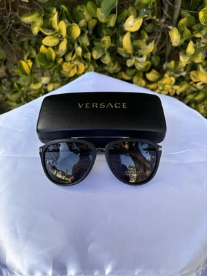 NWT $399 Versace Greca Aviator Sunglasses 4299 Black Frame Grey Lens - Image 1 of 4