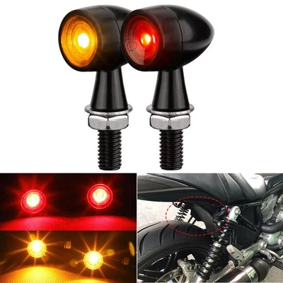 Motorcycle LED Bullet Mini Turn Signal Lights Amber+Red For Harley Iron 883 1200 — 第 1/4 张图片