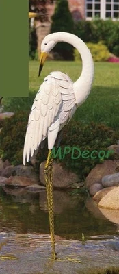 Garceta grulla blanca costera estatuas de jardín garza pájaro esculturas patio arte 44" H Foto 1 de 2