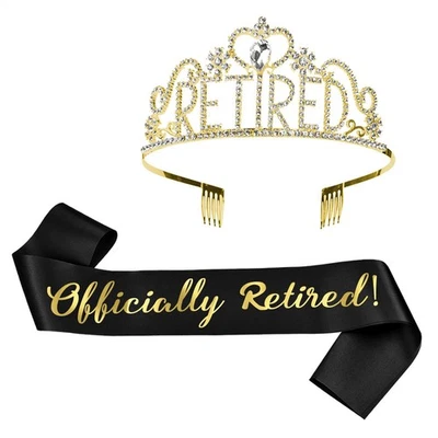 2023 Retirement Sash And Tiara - Officially Retired Work Party Rhinestone Crown - Image 1 of 4