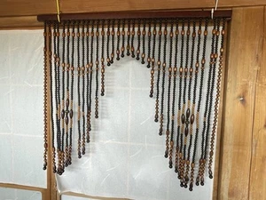Vintage Noren Wooden bead curtain, Retro Antique Interior Japan 33.4"x29.5" - Picture 1 of 24